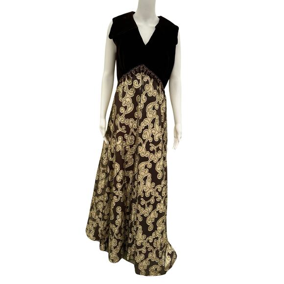 Brown and Gold Velvet and Lace Vintage Maxi Dress Med/Large - Picture 1 of 11